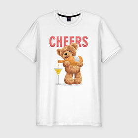 Мужская футболка хлопок Slim с принтом Плюшевый медведь наливает вино в Тюмени, 92% хлопок, 8% лайкра | приталенный силуэт, круглый вырез ворота, длина до линии бедра, короткий рукав | Тематика изображения на принте: 