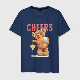 Мужская футболка хлопок с принтом Плюшевый медведь наливает вино в Тюмени, 100% хлопок | прямой крой, круглый вырез горловины, длина до линии бедер, слегка спущенное плечо. | Тематика изображения на принте: 