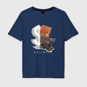 Мужская футболка хлопок Oversize с принтом Плюшевый медвежонок бизнесмен в Курске, 100% хлопок | свободный крой, круглый ворот, “спинка” длиннее передней части | 