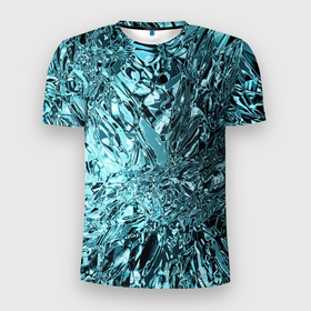Мужская футболка 3D Slim с принтом Эффект жидкого стекла бирюзовый в Новосибирске, 100% полиэстер с улучшенными характеристиками | приталенный силуэт, круглая горловина, широкие плечи, сужается к линии бедра | 