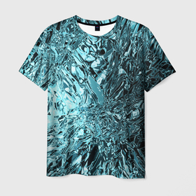 Мужская футболка 3D с принтом Эффект жидкого стекла бирюзовый в Новосибирске, 100% полиэфир | прямой крой, круглый вырез горловины, длина до линии бедер | Тематика изображения на принте: 