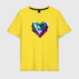 Мужская футболка хлопок Oversize с принтом Геометрическое полигональное сердце в Петрозаводске, 100% хлопок | свободный крой, круглый ворот, “спинка” длиннее передней части | 