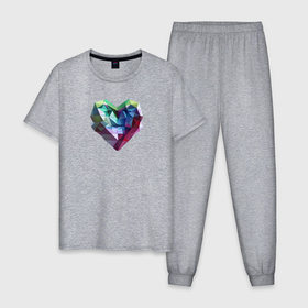 Мужская пижама хлопок с принтом Геометрическое полигональное сердце в Петрозаводске, 100% хлопок | брюки и футболка прямого кроя, без карманов, на брюках мягкая резинка на поясе и по низу штанин
 | 