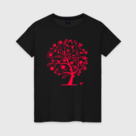 Женская футболка хлопок с принтом Красное дерево в Кировске, 100% хлопок | прямой крой, круглый вырез горловины, длина до линии бедер, слегка спущенное плечо | 
