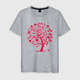 Мужская футболка хлопок с принтом Красное дерево в Кировске, 100% хлопок | прямой крой, круглый вырез горловины, длина до линии бедер, слегка спущенное плечо. | 