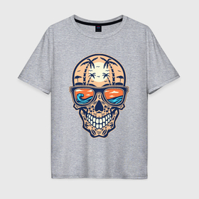Мужская футболка хлопок Oversize с принтом Summer skull в Новосибирске, 100% хлопок | свободный крой, круглый ворот, “спинка” длиннее передней части | Тематика изображения на принте: 