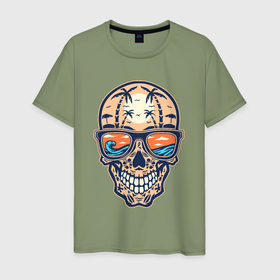 Мужская футболка хлопок с принтом Summer skull в Новосибирске, 100% хлопок | прямой крой, круглый вырез горловины, длина до линии бедер, слегка спущенное плечо. | 
