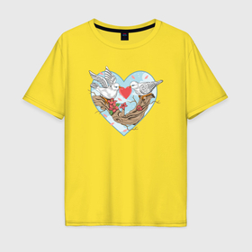 Мужская футболка хлопок Oversize с принтом Влюблённые голубки в Новосибирске, 100% хлопок | свободный крой, круглый ворот, “спинка” длиннее передней части | Тематика изображения на принте: 