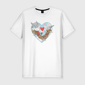 Мужская футболка хлопок Slim с принтом Влюблённые голубки в Новосибирске, 92% хлопок, 8% лайкра | приталенный силуэт, круглый вырез ворота, длина до линии бедра, короткий рукав | Тематика изображения на принте: 