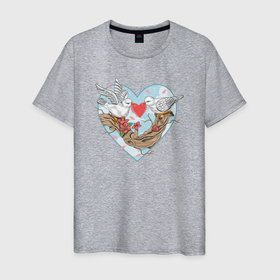 Мужская футболка хлопок с принтом Влюблённые голубки в Новосибирске, 100% хлопок | прямой крой, круглый вырез горловины, длина до линии бедер, слегка спущенное плечо. | Тематика изображения на принте: 