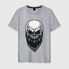 Мужская футболка хлопок с принтом Gangster skull в Екатеринбурге, 100% хлопок | прямой крой, круглый вырез горловины, длина до линии бедер, слегка спущенное плечо. | Тематика изображения на принте: 