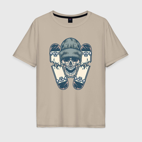 Мужская футболка хлопок Oversize с принтом Мёртвый скейтер в Тюмени, 100% хлопок | свободный крой, круглый ворот, “спинка” длиннее передней части | 