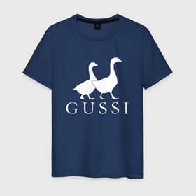 Мужская футболка хлопок с принтом Gussi goose в Петрозаводске, 100% хлопок | прямой крой, круглый вырез горловины, длина до линии бедер, слегка спущенное плечо. | 