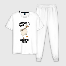 Мужская пижама хлопок с принтом Гусь держит биту в Екатеринбурге, 100% хлопок | брюки и футболка прямого кроя, без карманов, на брюках мягкая резинка на поясе и по низу штанин
 | 