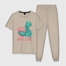 Мужская пижама хлопок с принтом Запеченый с любовью в Тюмени, 100% хлопок | брюки и футболка прямого кроя, без карманов, на брюках мягкая резинка на поясе и по низу штанин
 | 