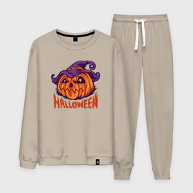 Мужской костюм хлопок с принтом Halloween праздник в городе Новоалтайск, 100% хлопок | на свитшоте круглая горловина, мягкая резинка по низу. Брюки заужены к низу, на них два вида карманов: два “обычных” по бокам и два объемных, с клапанами, расположенные ниже линии бедра. Брюки с мягкой трикотажной резинкой на поясе и по низу штанин. В поясе для дополнительного комфорта — широкие завязки | 