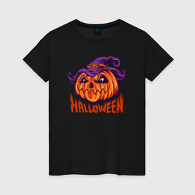 Женская футболка хлопок с принтом Halloween праздник в городе Новоалтайск, 100% хлопок | прямой крой, круглый вырез горловины, длина до линии бедер, слегка спущенное плечо | 