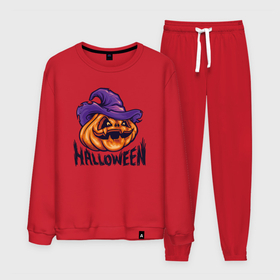 Мужской костюм хлопок с принтом Праздник Halloween в городе Новоалтайск, 100% хлопок | на свитшоте круглая горловина, мягкая резинка по низу. Брюки заужены к низу, на них два вида карманов: два “обычных” по бокам и два объемных, с клапанами, расположенные ниже линии бедра. Брюки с мягкой трикотажной резинкой на поясе и по низу штанин. В поясе для дополнительного комфорта — широкие завязки | 