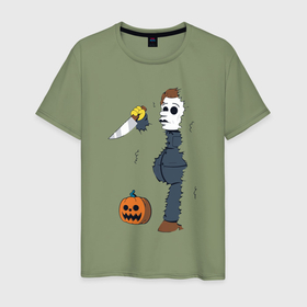 Мужская футболка хлопок с принтом Halloween killer в Кировске, 100% хлопок | прямой крой, круглый вырез горловины, длина до линии бедер, слегка спущенное плечо. | 