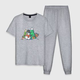 Мужская пижама хлопок с принтом Зимний праздник в Кировске, 100% хлопок | брюки и футболка прямого кроя, без карманов, на брюках мягкая резинка на поясе и по низу штанин
 | 