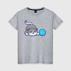 Женская футболка хлопок с принтом Игривый котейка в Кировске, 100% хлопок | прямой крой, круглый вырез горловины, длина до линии бедер, слегка спущенное плечо | 