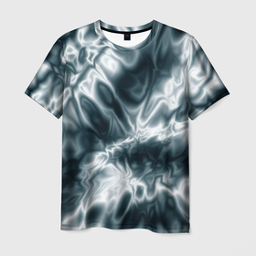 Мужская футболка 3D с принтом Абстракция шёлк серо бирюзовый в Санкт-Петербурге, 100% полиэфир | прямой крой, круглый вырез горловины, длина до линии бедер | 