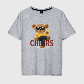 Мужская футболка хлопок Oversize с принтом Плюшевый медведь с коктейлем в Белгороде, 100% хлопок | свободный крой, круглый ворот, “спинка” длиннее передней части | 