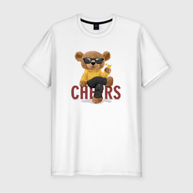 Мужская футболка хлопок Slim с принтом Плюшевый медведь с коктейлем в Кировске, 92% хлопок, 8% лайкра | приталенный силуэт, круглый вырез ворота, длина до линии бедра, короткий рукав | Тематика изображения на принте: 