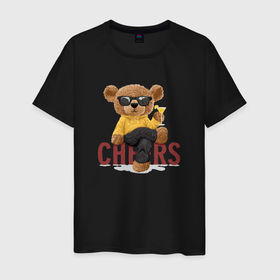 Мужская футболка хлопок с принтом Плюшевый медведь с коктейлем в Кировске, 100% хлопок | прямой крой, круглый вырез горловины, длина до линии бедер, слегка спущенное плечо. | 