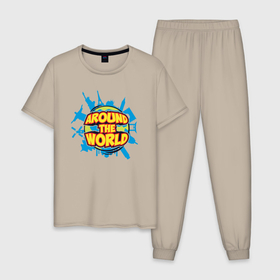 Мужская пижама хлопок с принтом Around the world в Белгороде, 100% хлопок | брюки и футболка прямого кроя, без карманов, на брюках мягкая резинка на поясе и по низу штанин
 | 