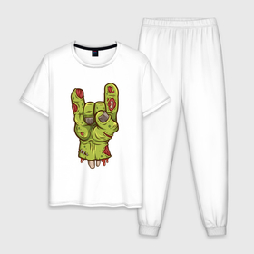 Мужская пижама хлопок с принтом Zombie rock , 100% хлопок | брюки и футболка прямого кроя, без карманов, на брюках мягкая резинка на поясе и по низу штанин
 | 