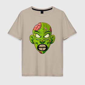 Мужская футболка хлопок Oversize с принтом Brain zombie , 100% хлопок | свободный крой, круглый ворот, “спинка” длиннее передней части | 
