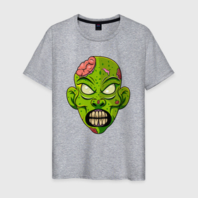 Мужская футболка хлопок с принтом Brain zombie в Новосибирске, 100% хлопок | прямой крой, круглый вырез горловины, длина до линии бедер, слегка спущенное плечо. | 