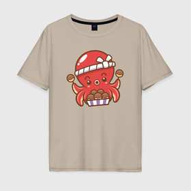 Мужская футболка хлопок Oversize с принтом Octopus cook в Кировске, 100% хлопок | свободный крой, круглый ворот, “спинка” длиннее передней части | 