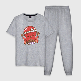 Мужская пижама хлопок с принтом Octopus cook в Курске, 100% хлопок | брюки и футболка прямого кроя, без карманов, на брюках мягкая резинка на поясе и по низу штанин
 | 