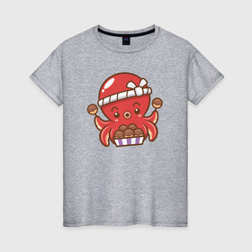 Женская футболка хлопок с принтом Octopus cook в Екатеринбурге, 100% хлопок | прямой крой, круглый вырез горловины, длина до линии бедер, слегка спущенное плечо | 