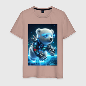 Мужская футболка хлопок с принтом Кибер медвежонок   милашка в Белгороде, 100% хлопок | прямой крой, круглый вырез горловины, длина до линии бедер, слегка спущенное плечо. | 