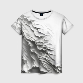 Женская футболка 3D с принтом Имитация оборванной бумаги или ткани на белом фоне в Белгороде, 100% полиэфир ( синтетическое хлопкоподобное полотно) | прямой крой, круглый вырез горловины, длина до линии бедер | 