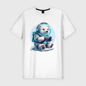 Мужская футболка хлопок Slim с принтом Белый медвежонок   кибер спорт в Екатеринбурге, 92% хлопок, 8% лайкра | приталенный силуэт, круглый вырез ворота, длина до линии бедра, короткий рукав | 