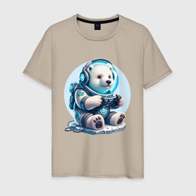Мужская футболка хлопок с принтом Белый медвежонок   кибер спорт в Екатеринбурге, 100% хлопок | прямой крой, круглый вырез горловины, длина до линии бедер, слегка спущенное плечо. | 