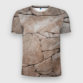 Мужская футболка 3D Slim с принтом Текстура бежевый горный камень в Белгороде, 100% полиэстер с улучшенными характеристиками | приталенный силуэт, круглая горловина, широкие плечи, сужается к линии бедра | 
