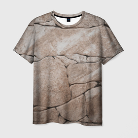 Мужская футболка 3D с принтом Текстура бежевый горный камень в Белгороде, 100% полиэфир | прямой крой, круглый вырез горловины, длина до линии бедер | 