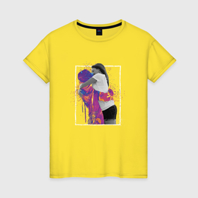 Женская футболка хлопок с принтом Влюблённая пара глитч и брызги краски в Новосибирске, 100% хлопок | прямой крой, круглый вырез горловины, длина до линии бедер, слегка спущенное плечо | 