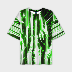 Мужская футболка oversize 3D с принтом Зелёные неоновые полосы на чёрном фоне в Белгороде,  |  | Тематика изображения на принте: 