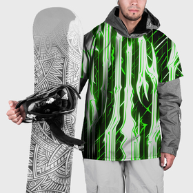 Накидка на куртку 3D с принтом Зелёные неоновые полосы на чёрном фоне в Белгороде, 100% полиэстер |  | Тематика изображения на принте: 