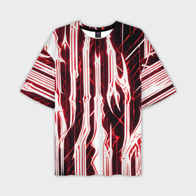 Мужская футболка oversize 3D с принтом Красные неоновые полосы на чёрном фоне в Екатеринбурге,  |  | Тематика изображения на принте: 