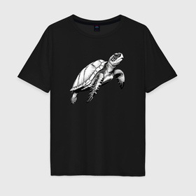 Мужская футболка хлопок Oversize с принтом Морская  черепаха в Екатеринбурге, 100% хлопок | свободный крой, круглый ворот, “спинка” длиннее передней части | 