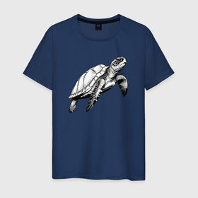 Мужская футболка хлопок с принтом Морская  черепаха в Петрозаводске, 100% хлопок | прямой крой, круглый вырез горловины, длина до линии бедер, слегка спущенное плечо. | Тематика изображения на принте: 