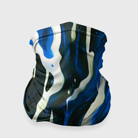 Бандана-труба 3D с принтом Текучая краска белая и синяя , 100% полиэстер, ткань с особыми свойствами — Activecool | плотность 150‒180 г/м2; хорошо тянется, но сохраняет форму | 