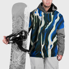 Накидка на куртку 3D с принтом Текучая краска белая и синяя в Петрозаводске, 100% полиэстер |  | 